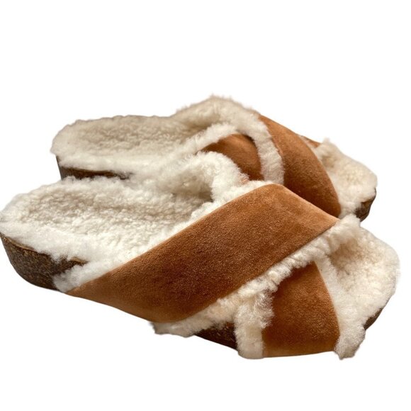 NWOT Jenni Kayne Shearling-Lined Suede Crossover Sandal Saddle Size 37 - Picture 3 of 12